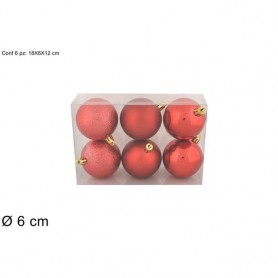 Due Esse Christmas 55756 - Palle 6Cm 6Pz 3 Finiture Rosso In Box Pv